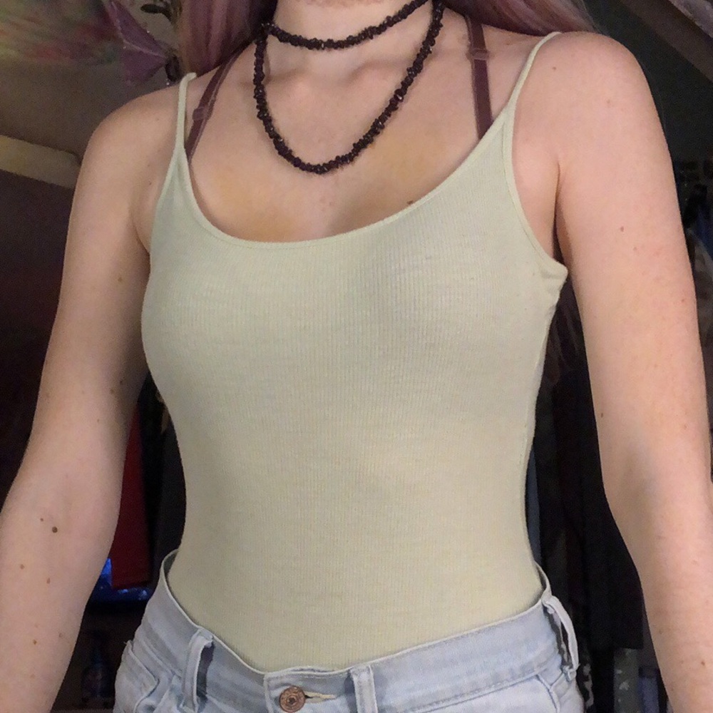 Pale Green Ribbed Forever21 Bodysuit